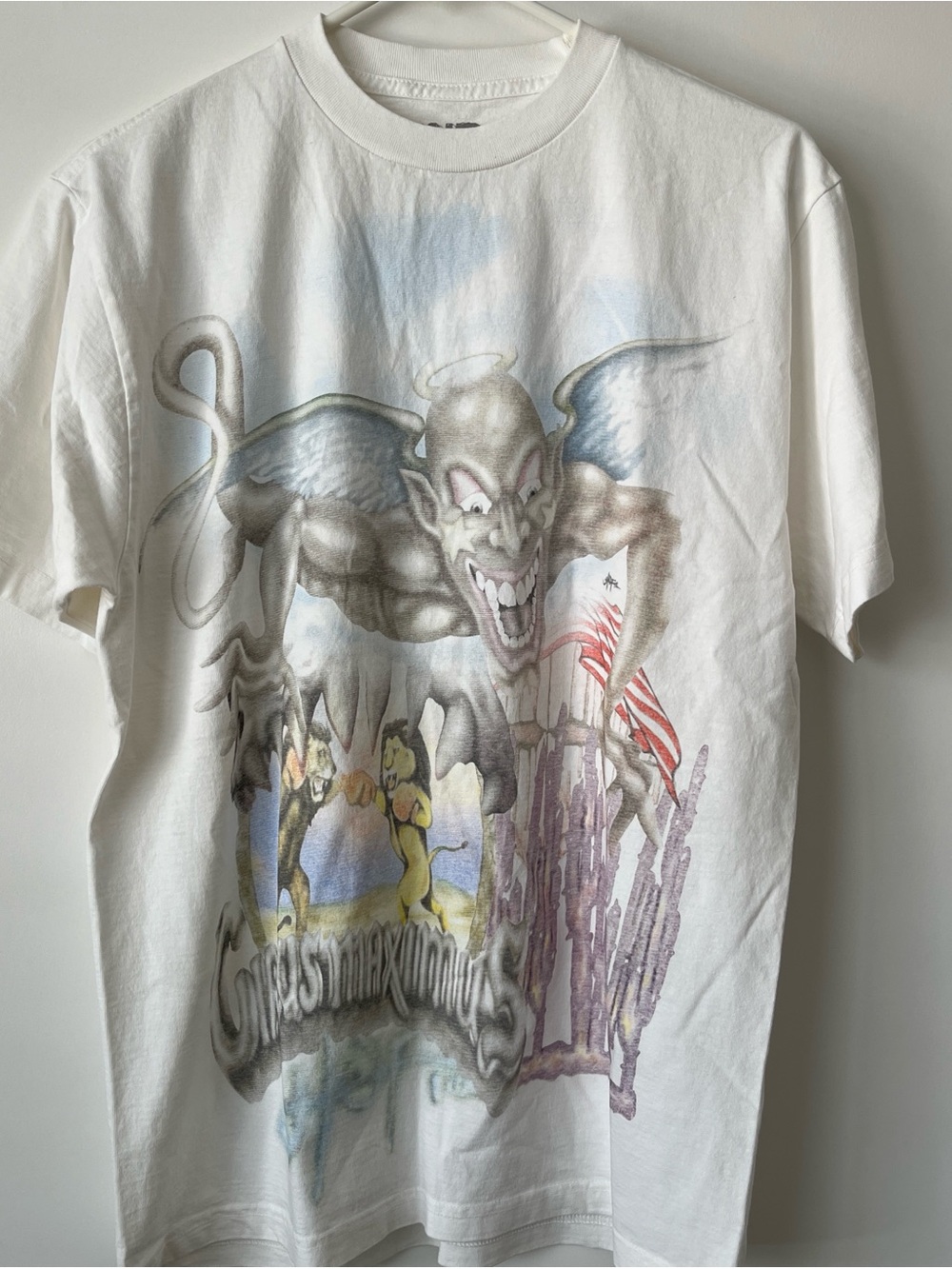 Travis Scott White Graphic T-Shirt with Winged Demon Artwork